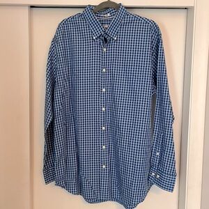 Peter Millar Blue and White Gingham Long Sleeve Button Down Dress Shirt Mens XL